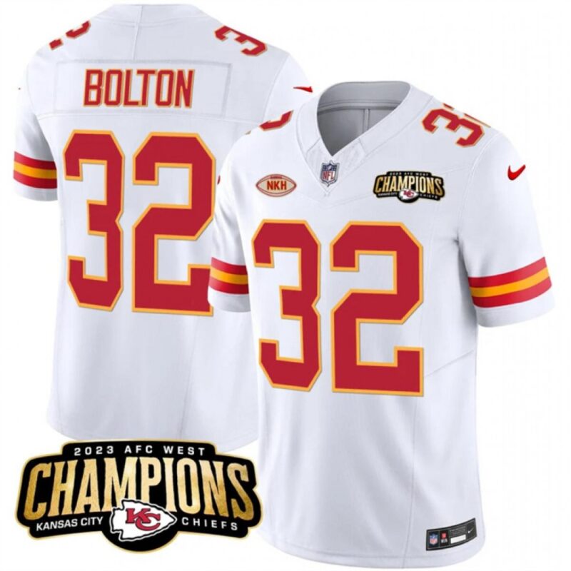 686282f7abbc0_1 Men's Kansas City Chiefs #32 Nick Bolton White 2023 F.U.S.E. AFC West Champions With "NKH" Patch Vapor Untouchable Limited Stitched Jersey