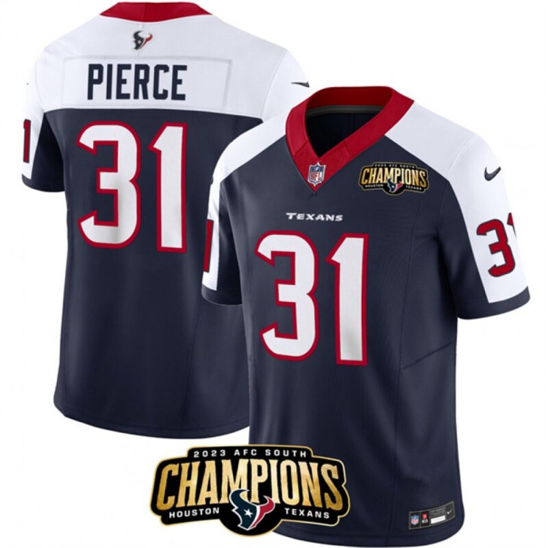 68628356d1ad8_1 Men's Houston Texans #31 Dameon Pierce Navy/White 2023 F.U.S.E. AFC South Champions Patch Limited Stitched Football Jersey