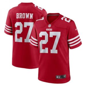 68628378d134b_1 Men's San Francisco 49ers #27 Ji'Ayir Brown Red Stitched Game Jersey