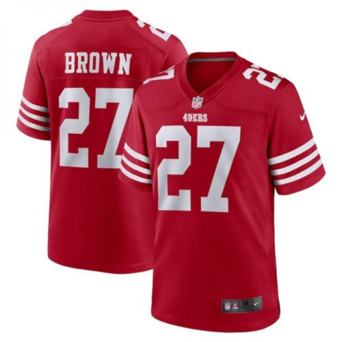 68628378d134b_1 Men's San Francisco 49ers #27 Ji'Ayir Brown Red Stitched Game Jersey
