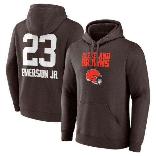 6862838f905a7_1 Men's Cleveland Browns #23 Martin Emerson Jr. Brown Team Wordmark Player Name & Number Pullover Hoodie