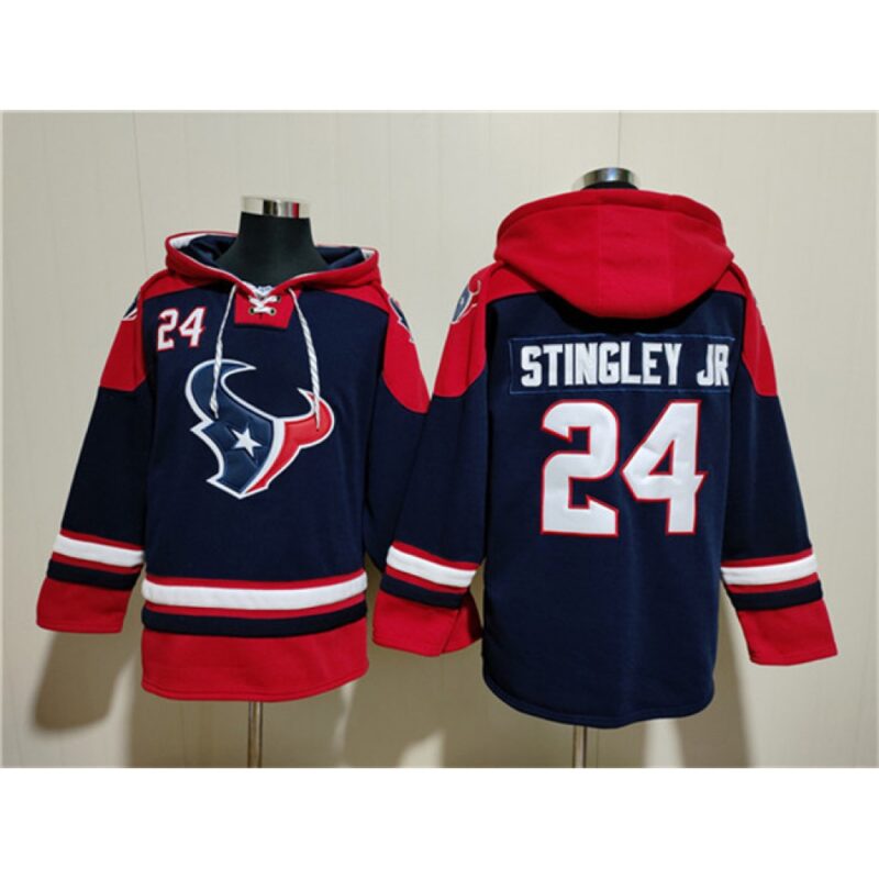 68628396ea58a_1 Men's Houston Texans #24 Derek Stingley Jr. Navy Ageless Must-Have Lace-Up Pullover Hoodie