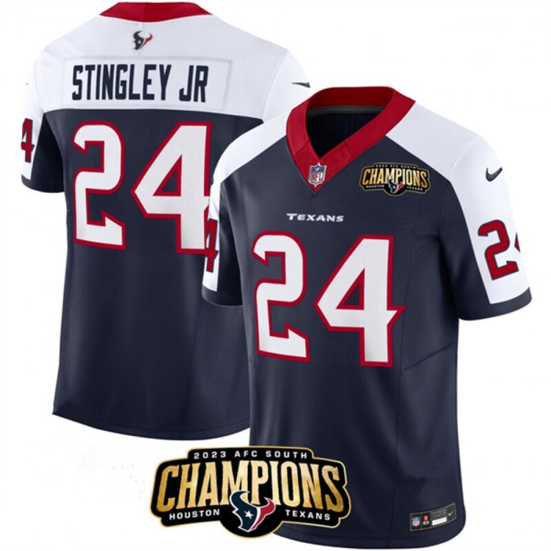 686283a64010c_1 Men's Houston Texans #24 Derek Stingley Jr. Navy/White 2023 F.U.S.E. AFC South Champions Patch Limited Stitched Football Jersey