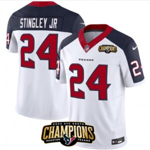 686283a9d8f3c_1 Men's Houston Texans #24 Derek Stingley Jr. White/Navy 2023 F.U.S.E. With AFC South Champions Patch And Team Logo Patch Limited Stitched Football Jersey