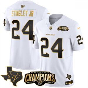 686283b513fe9_1 Men's Houston Texans #24 Derek Stingley Jr. White Golden 2023 F.U.S.E. With AFC South Champions Patch And Team Logo Patch Limited Stitched Football Jersey