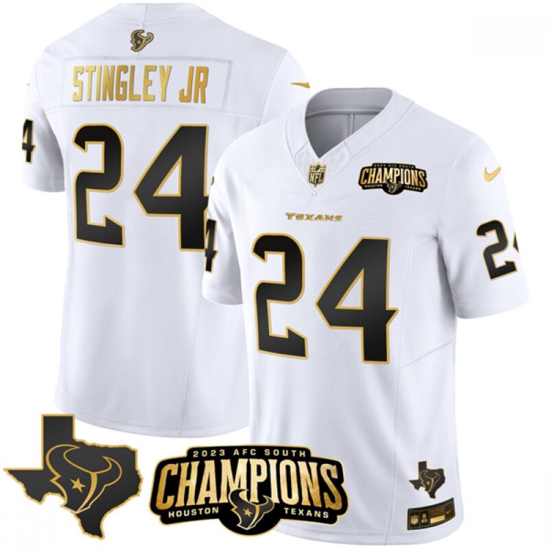 686283b513fe9_1 Men's Houston Texans #24 Derek Stingley Jr. White Golden 2023 F.U.S.E. With AFC South Champions Patch And Team Logo Patch Limited Stitched Football Jersey
