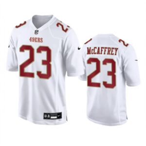 686283db114e6_1 Men's San Francisco 49ers #23 Christian McCaffrey White Fashion Limited Stitched Football Game Jersey