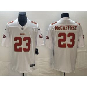 686283de854a5_1 Men's San Francisco 49ers #23 Christian McCaffrey White Vapor Untouchable Limited Stitched Jersey