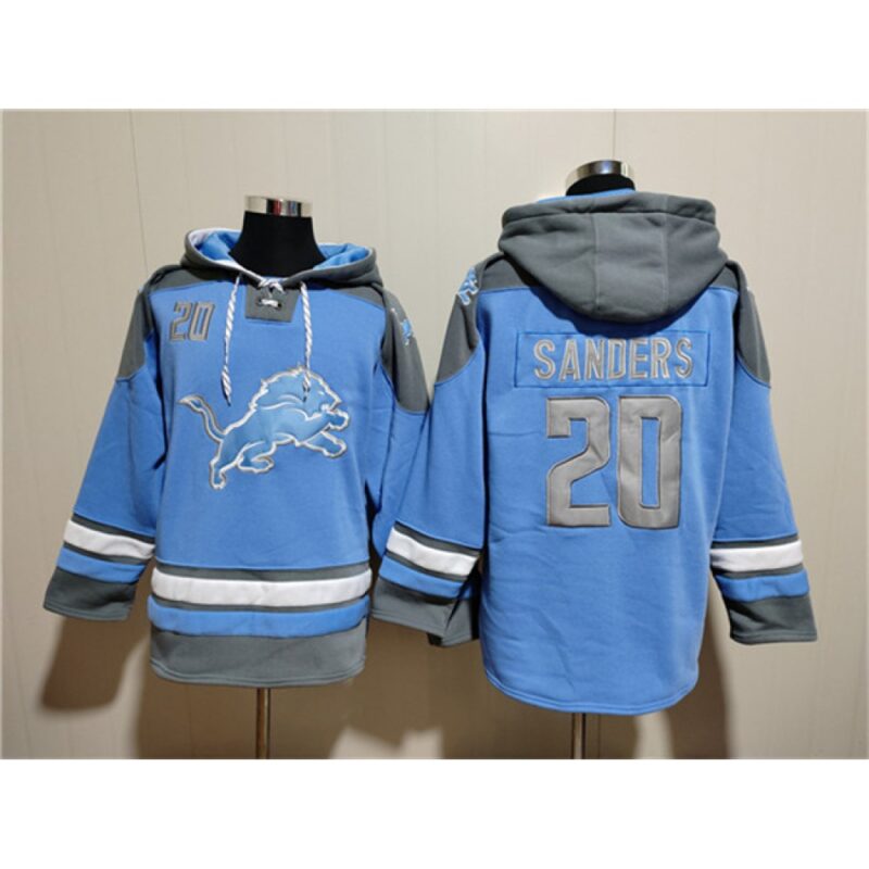 6862840f1db19_1 Men's Detroit Lions #20 Barry Sanders Blue Ageless Must-Have Lace-Up Pullover Hoodie