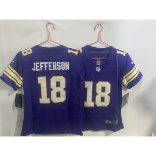 6862842153ff1_1 Youth Minnesota Vikings #18 Justin Jefferson Purple Throwback Vapor Limited Stitched Football Jersey