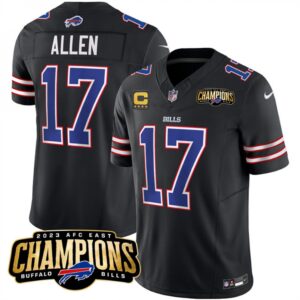 686284401278b_1 Men's Buffalo Bills #17 Josh Allen Black 2023 F.U.S.E. AFC East Champions With 4-star C Ptach Stitched Football Jersey