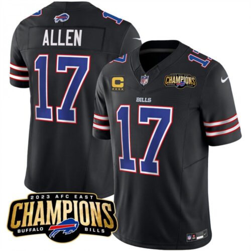 686284401278b_1 Men's Buffalo Bills #17 Josh Allen Black 2023 F.U.S.E. AFC East Champions With 4-star C Ptach Stitched Football Jersey