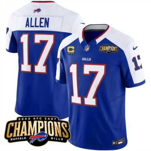 68628443c1c0b_1 Men's Buffalo Bills #17 Josh Allen Blue/White 2023 F.U.S.E. AFC East Champions With 4-star C Ptach Stitched Football Jersey