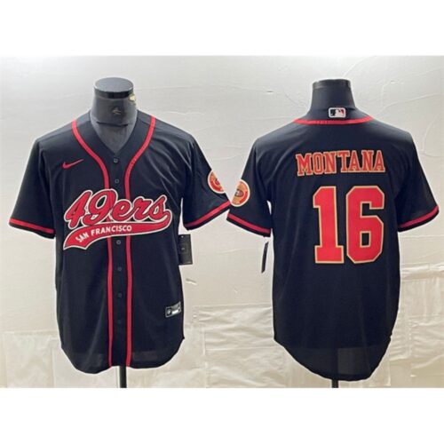 68628493ede5b_1 Men's San Francisco 49ers #16 Joe Montana Black With Patch Cool Base Stitched Baseball Jersey
