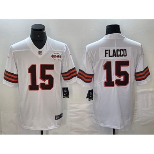 686284c855687_1 Men's Cleveland Browns #15 Joe Flacco White 1946 Collection Vapor Untouchable Limited Stitched Jersey