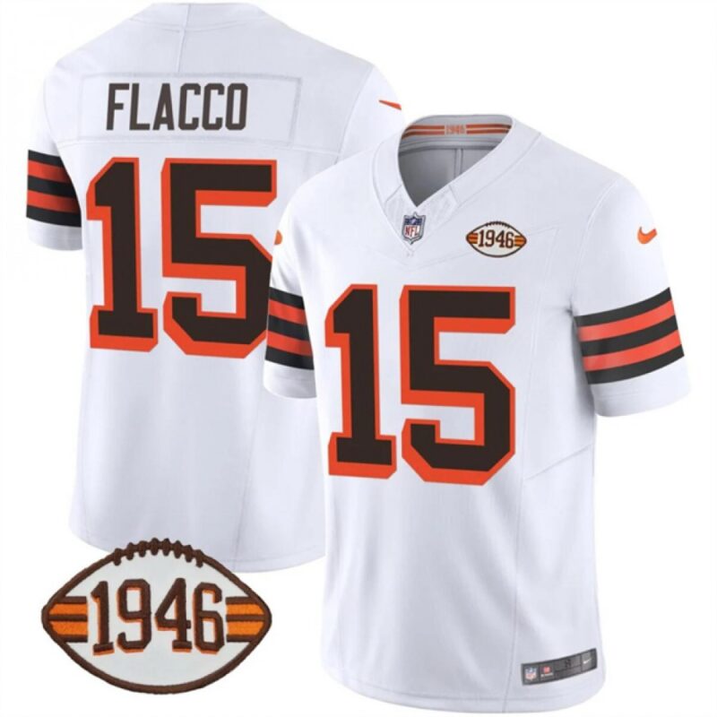 686284d3a4485_1 Men's Cleveland Browns #15 Joe Flacco White 2023 F.U.S.E. 1946 Collection Vapor Limited Stitched Football Jersey