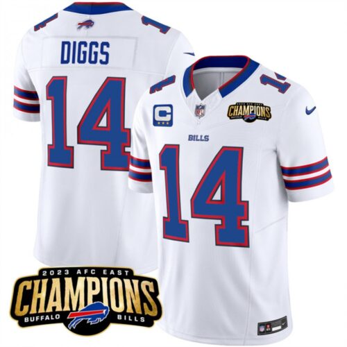 686284e3d2e47_1 Men's Buffalo Bills #14 Stefon Diggs White 2023 F.U.S.E. AFC East Champions With 3-star C Ptach Stitched Football Jersey