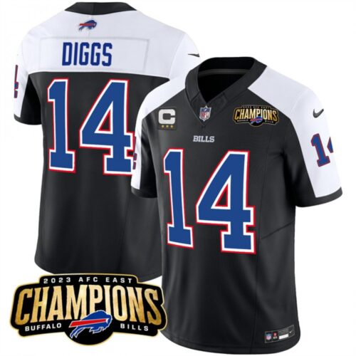 686284f37101e_1 Men's Buffalo Bills #14 Stefon Diggs Black/White 2023 F.U.S.E. AFC East Champions With 3-star C Ptach Stitched Football Jersey