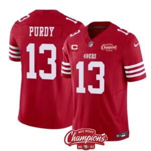 686285517bb82_1 Men's San Francisco 49ers #13 Brock Purdy Red 2023 F.U.S.E. With 1-Star C Patch And NFC West Champions Patch Stitched Football Jersey