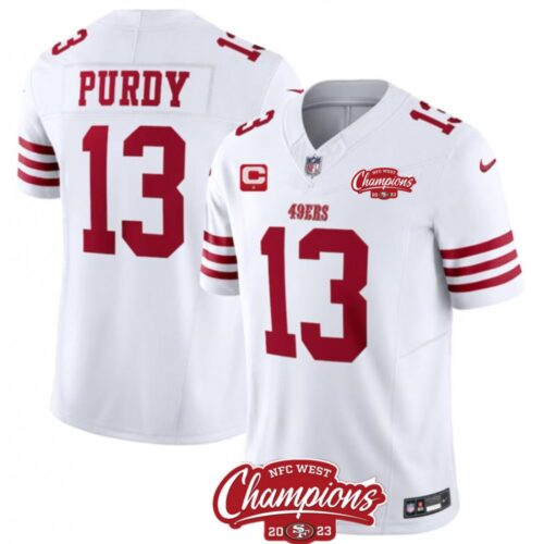 68628554f27b9_1 Men's San Francisco 49ers #13 Brock Purdy White 2023 F.U.S.E. With 1-Star C Patch And NFC West Champions Patch Stitched Football Jersey