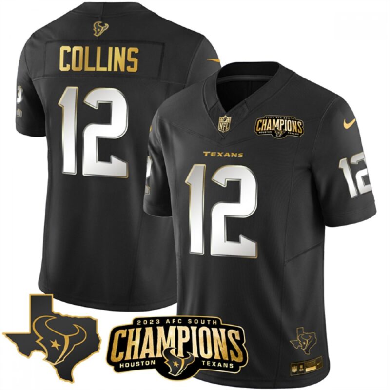 686285a330ff0_1 Men's Houston Texans #12 Nico Collins Black Golden 2023 F.U.S.E. With AFC South Champions Patch And Team Logo Patch Limited Stitched Football Jersey