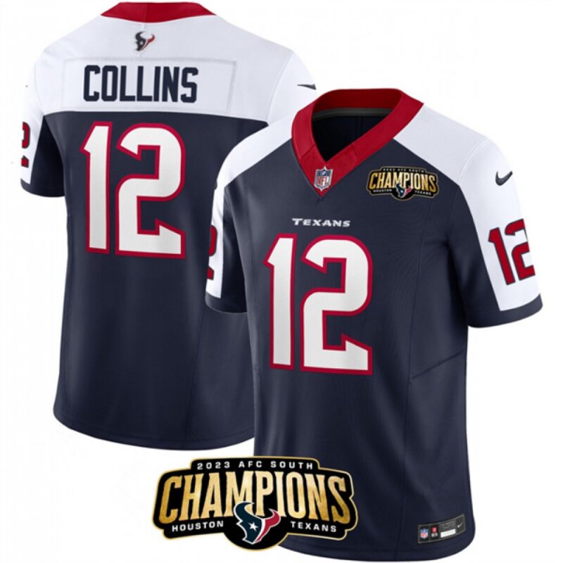 686285aba3957_1 Men's Houston Texans #12 Nico Collins Navy/White 2023 F.U.S.E. AFC South Champions Patch Limited Stitched Football Jersey