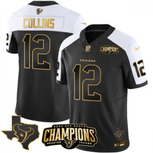 686285b37457d_1 Men's Houston Texans #12 Nico Collins Black/White Golden 2023 F.U.S.E. With AFC South Champions Patch And Team Logo Patch Limited Stitched Football Jersey