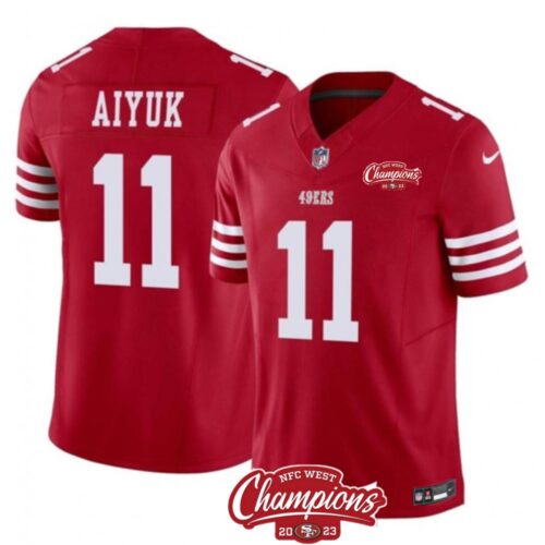 686285d6a3fd3_1 Men's San Francisco 49ers #11 Brandon Aiyuk Red 2023 F.U.S.E. NFC West Champions Patch Stitched Football Jersey