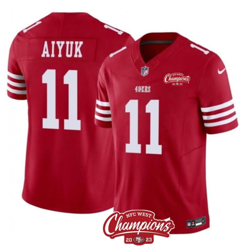 686285d6a3fd3_1 Men's San Francisco 49ers #11 Brandon Aiyuk Red 2023 F.U.S.E. NFC West Champions Patch Stitched Football Jersey