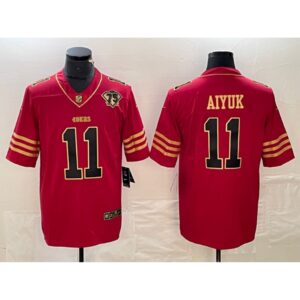 686285dde7f51_1 Men's San Francisco 49ers #11 Brandon Aiyuk Red Gold With 75th Anniversary Patch Stitched Jersey