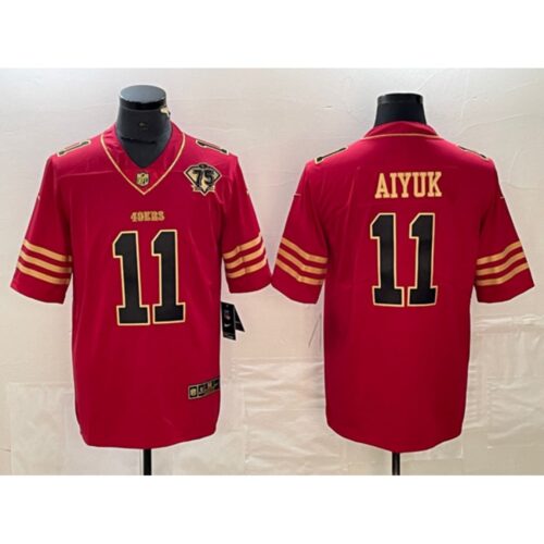 686285dde7f51_1 Men's San Francisco 49ers #11 Brandon Aiyuk Red Gold With 75th Anniversary Patch Stitched Jersey
