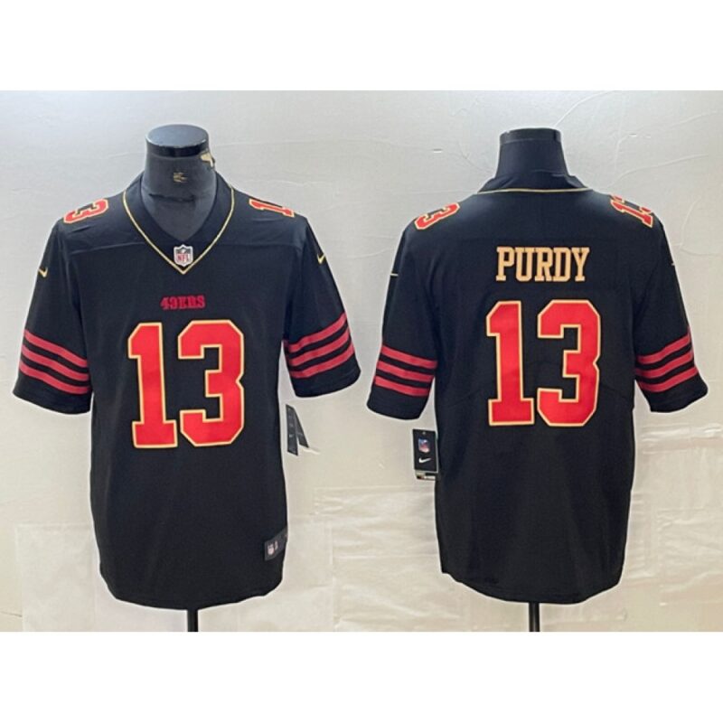 686285e5deb42_1 Men's San Francisco 49ers #13 Brock Purdy Black Gold Stitched Jersey