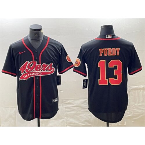686285e9ac68e_1 Men's San Francisco 49ers #13 Brock Purdy Black With Patch Cool Base Stitched Baseball Jersey