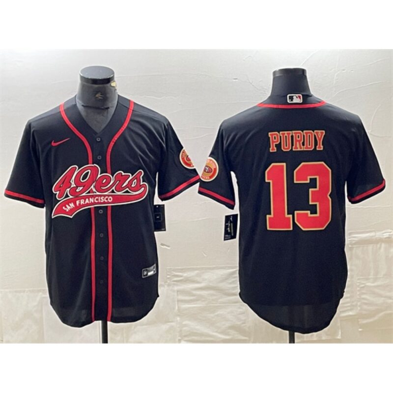 686285e9ac68e_1 Men's San Francisco 49ers #13 Brock Purdy Black With Patch Cool Base Stitched Baseball Jersey