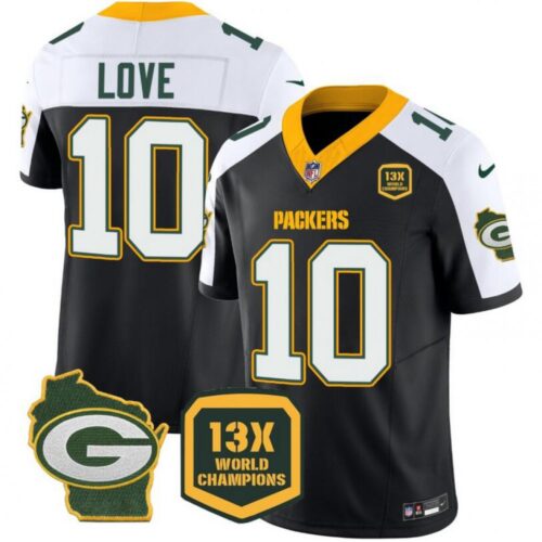 686285f88a8e5_1 Men's Green Bay Packers #10 Jordan Love Black/White 2023 F.U.S.E. Home Patch 13 Time World Champions Vapor Untouchable Limited Stitched Jersey