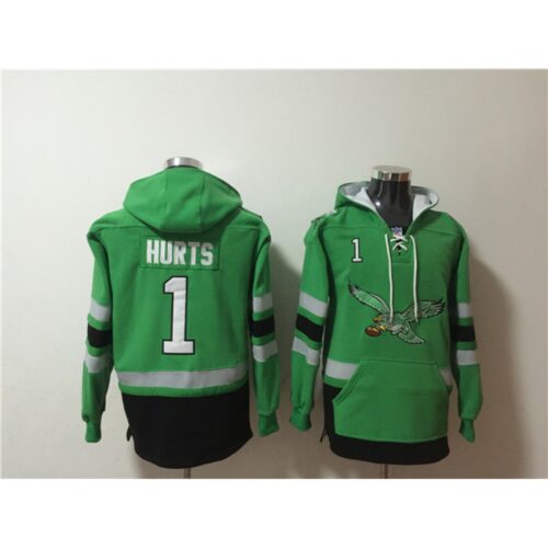 68628600018ea_1 Men's Philadelphia Eagles #1 Jalen Hurts Green Ageless Must-Have Lace-Up Pullover Hoodie