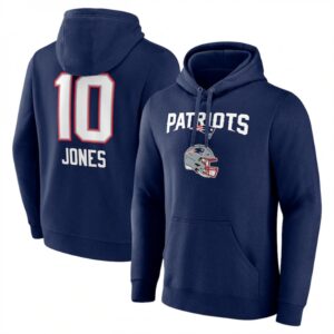 686286109e459_1 Men's New England Patriots #10 Mac Jones Navy Team Wordmark Player Name & Number Pullover Hoodie