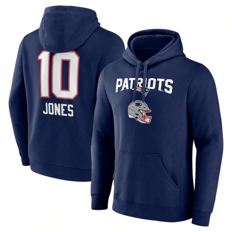 686286109e459_1 Men's New England Patriots #10 Mac Jones Navy Team Wordmark Player Name & Number Pullover Hoodie