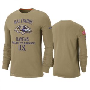 68629b04da4b9_1 Men's Baltimore Ravens Tan 2019 Salute to Service Sideline Performance Long Sleeve Shirt