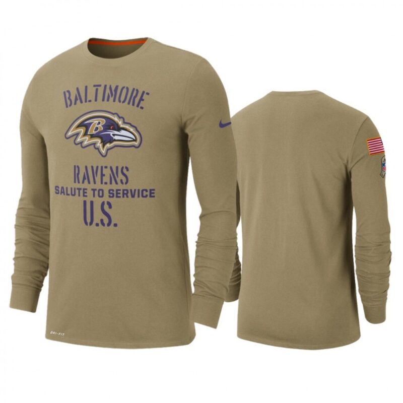 68629b04da4b9_1 Men's Baltimore Ravens Tan 2019 Salute to Service Sideline Performance Long Sleeve Shirt