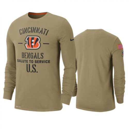 6862a17009119_1 Men's Cincinnati Bengals Tan 2019 Salute to Service Sideline Performance Long Sleeve Shirt