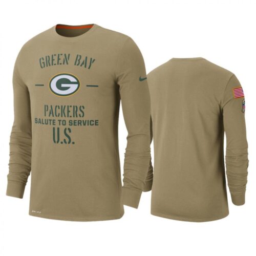 6862a18ce2628_1 Men's Green Bay Packers Tan 2019 Salute to Service Sideline Performance Long Sleeve Shirt