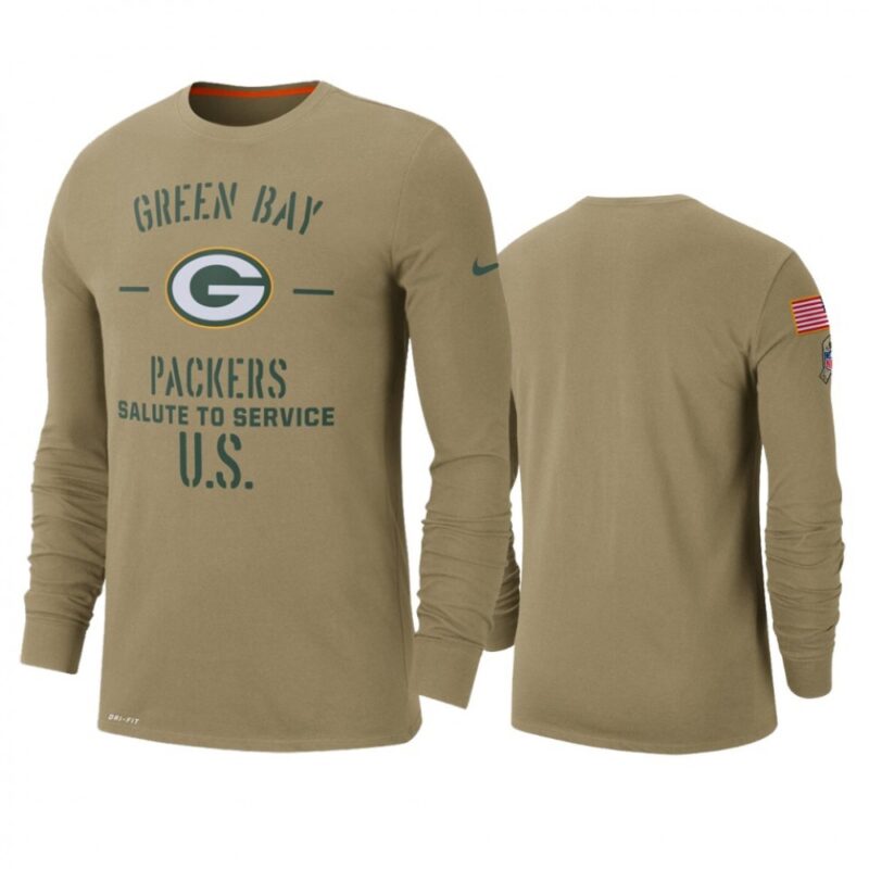 6862a18ce2628_1 Men's Green Bay Packers Tan 2019 Salute to Service Sideline Performance Long Sleeve Shirt