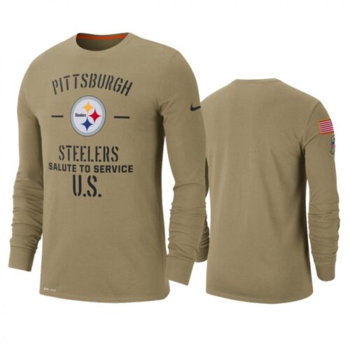 6862a1adeac4f_1 Men's Pittsburgh Steelers Tan 2019 Salute to Service Sideline Performance Long Sleeve Shirt