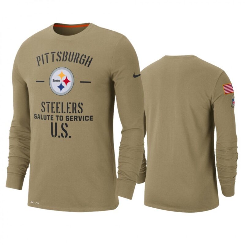 6862a1adeac4f_1 Men's Pittsburgh Steelers Tan 2019 Salute to Service Sideline Performance Long Sleeve Shirt