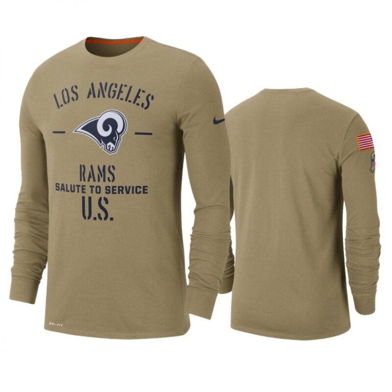 6862a259d1371_1 Men's Los Angeles Rams Tan 2019 Salute to Service Sideline Performance Long Sleeve Shirt