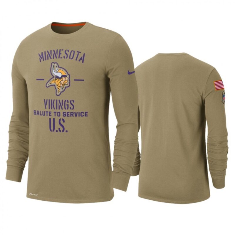 6862a2642d59e_1 Men's Minnesota Vikings Tan 2019 Salute to Service Sideline Performance Long Sleeve Shirt