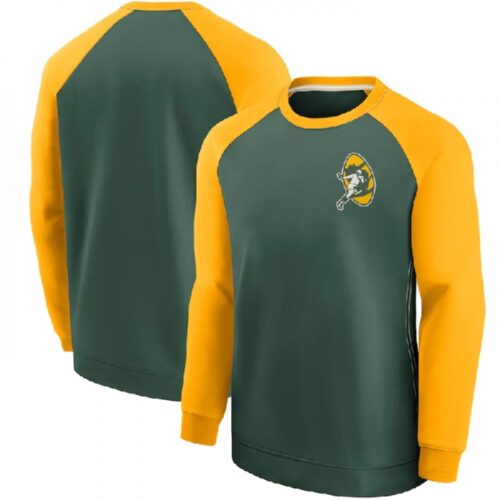 6862a294ec718_1 Men's Green Bay Packers Green/Yellow Historic Raglan Crew Performance Sweater