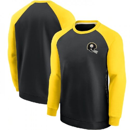 6862a2dcddb93_1 Men's Pittsburgh Steelers Black/Yellow Historic Raglan Crew Performance Sweater