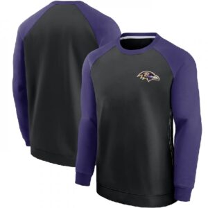 6862a30d94f70_1 Men's Baltimore Ravens Purple/Black Historic Raglan Crew Performance Sweater